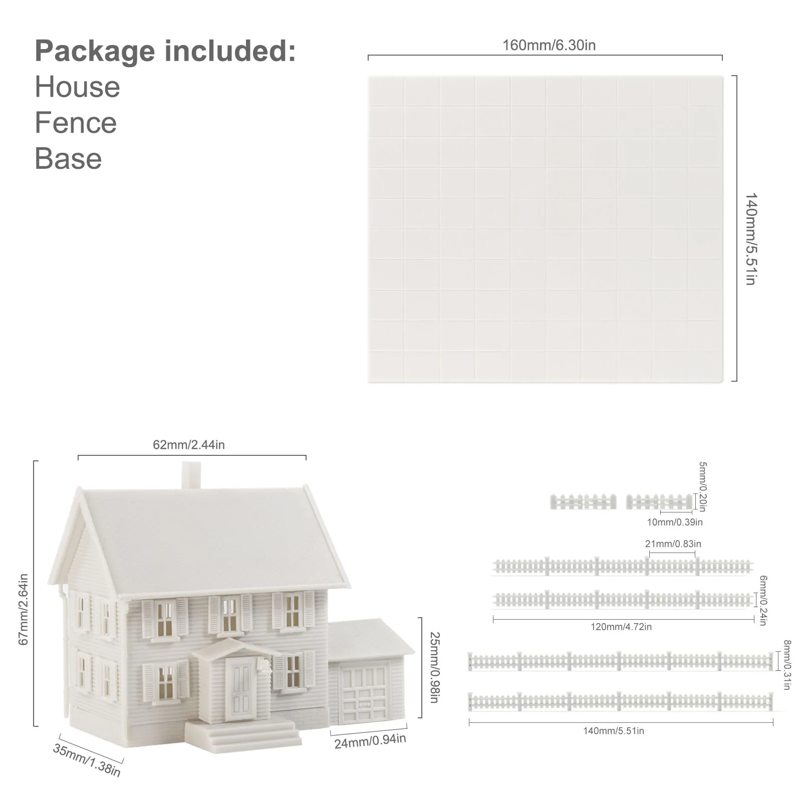 Evemodel N Scale Model Dwelling House Fence Base Kit Two-story Building