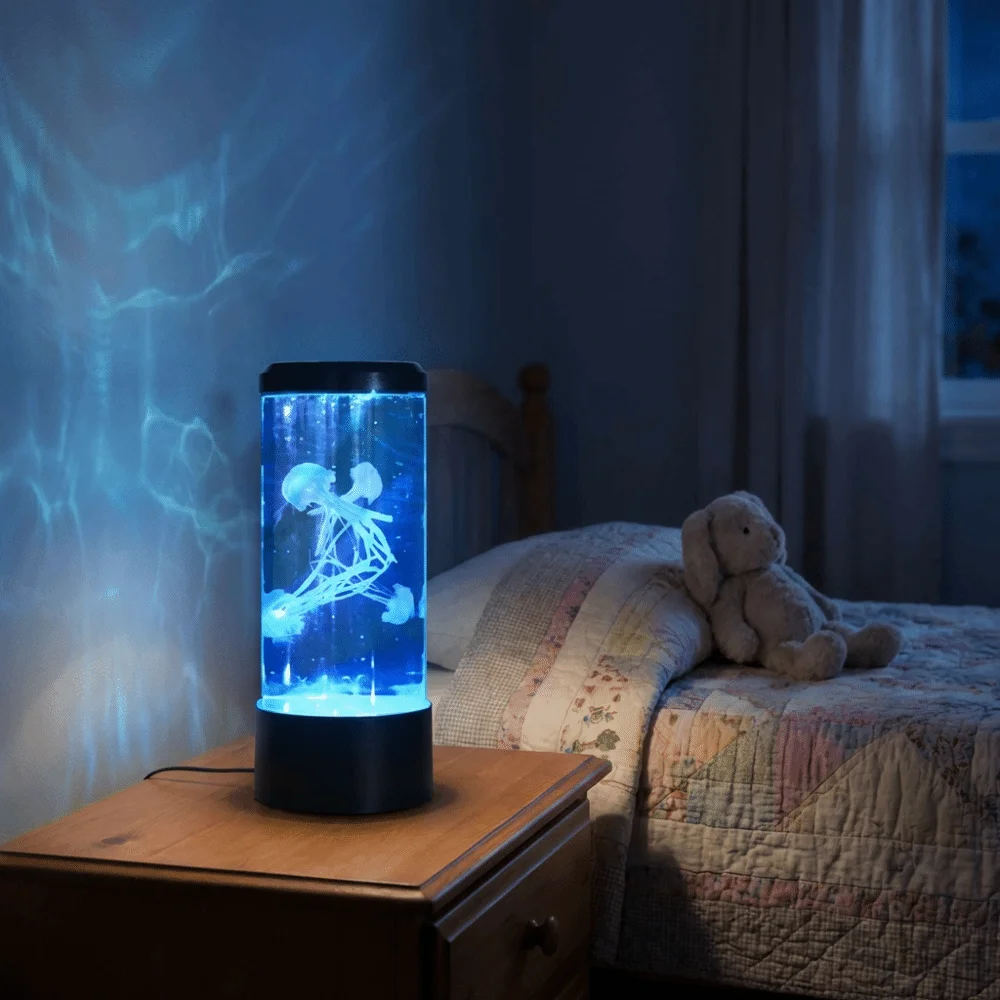 7-Color Changing LED Jellyfish Night Light Acrylic USB Fantasy Aquarium Lamps Remote Control Colorful Desktop Ornament
