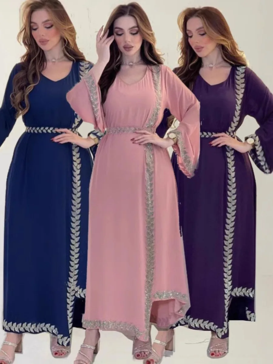 Eid Muslim Women Dress Arab Long Robe Diamonds Sashes Abaya Jalabiya Kaftan Islam Vestidos Ramadan Dresses Morocco Dubai Abayas