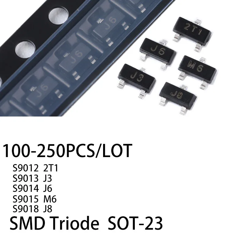 100PCS-250PCS/LOT S9012 S9013 S9014 S9015 S9018 SOT-23 2T1 J3 J6 M6 J8 SMD Triode PNP/NPN