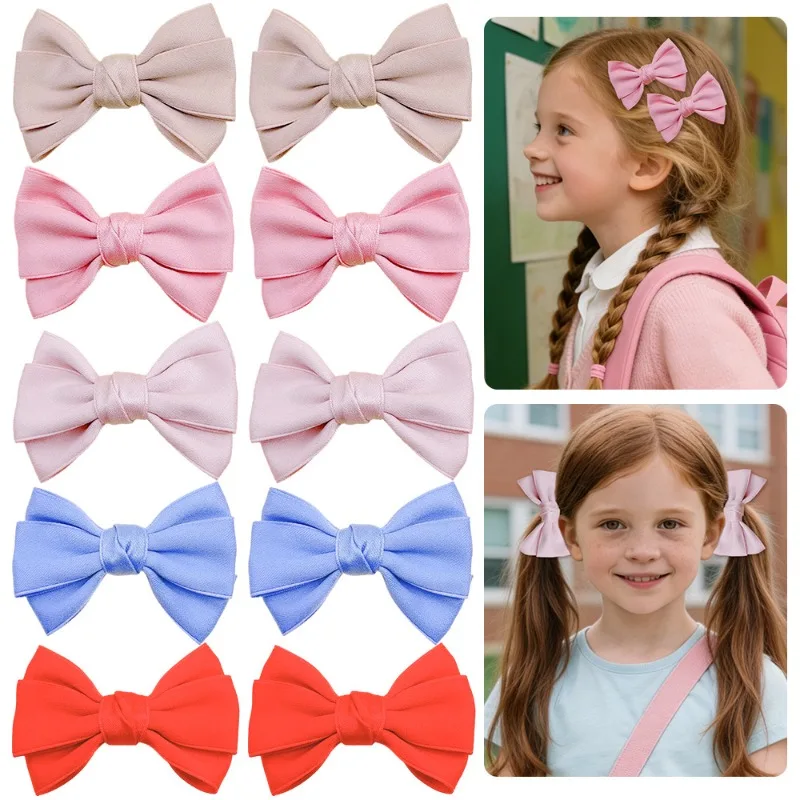 

2PCS Classic Solid Color Bow Hair Clips Girls Adorable Fabric Trendy Elegant Accessories Stylish Headwear Kids Daily Hairstyles