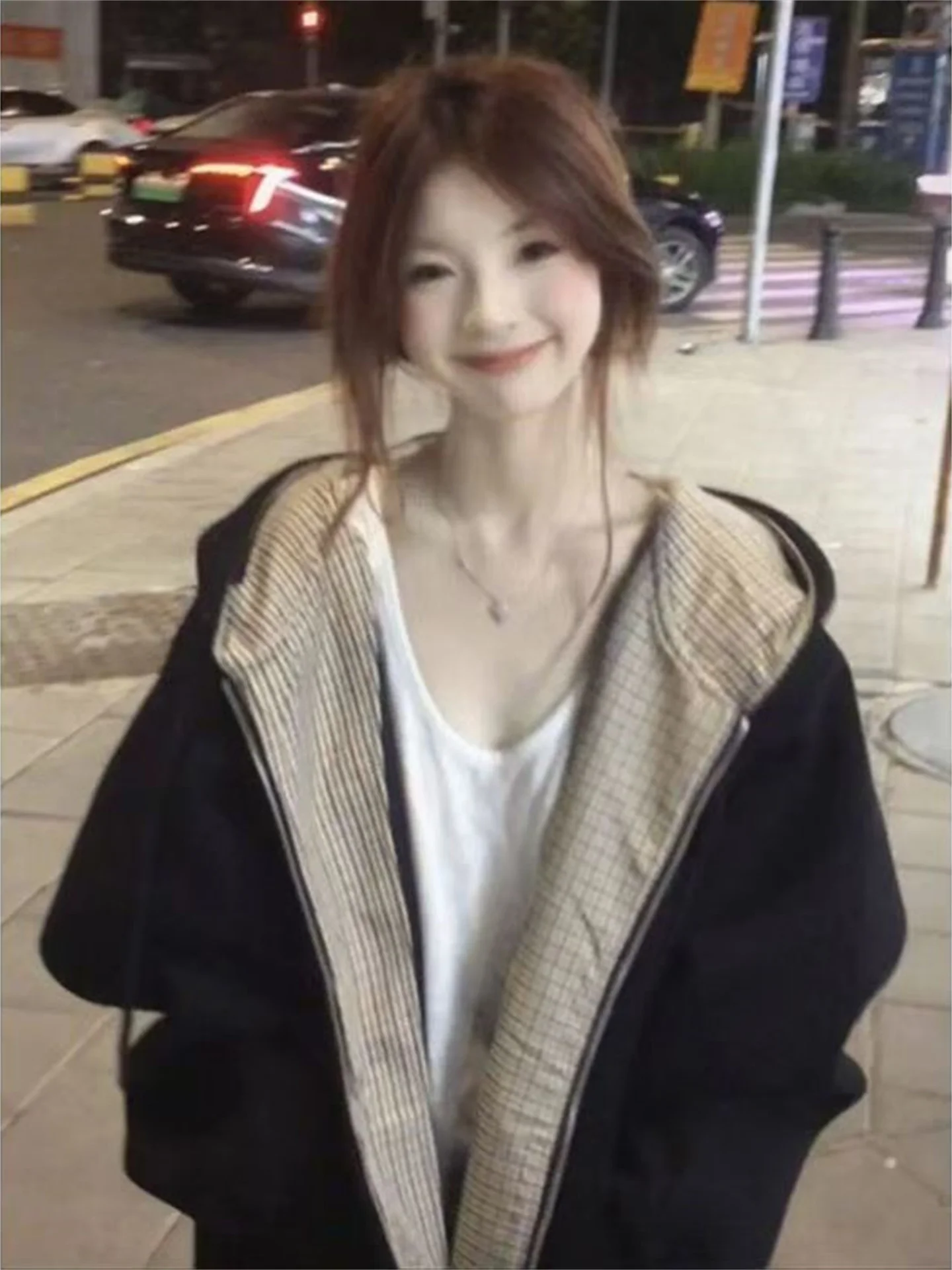 

Ladies' Plaid Patchwork Hooded Zipper Jacket Korean College Style Cardigan Sweatshirt Lazy Feelings Autumn Long Sleeve Outerwear