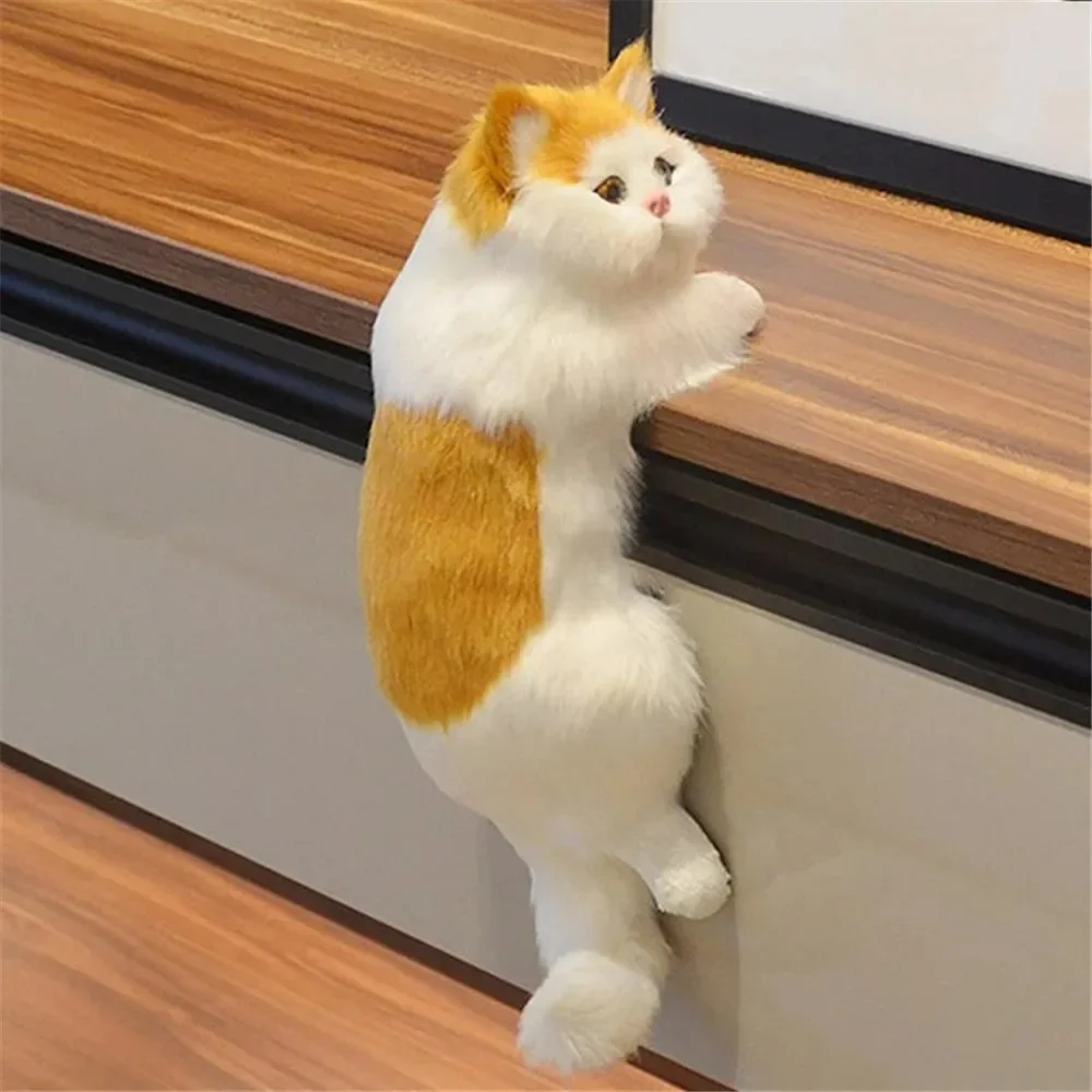 Realistic Furry Hanging Cat Simulation Plush Cat Animal Figurines Home Decoration Cute Kitten Model Soft Toy Ornament