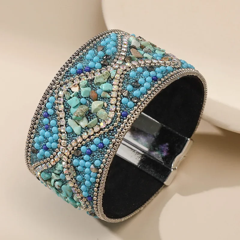 trend Christmas jewelry gift Bohemian handmade gravel rice bead magnetic buckle bracelet unique