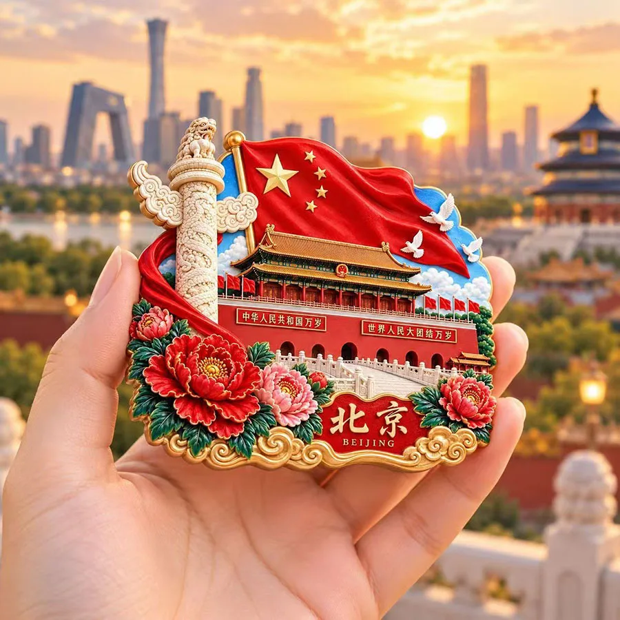 Beijing Tiananmen 3D Relief Refrigerator Magnet 3D Metal Magnetic Tourist Souvenir City Cultural and Creative Gift