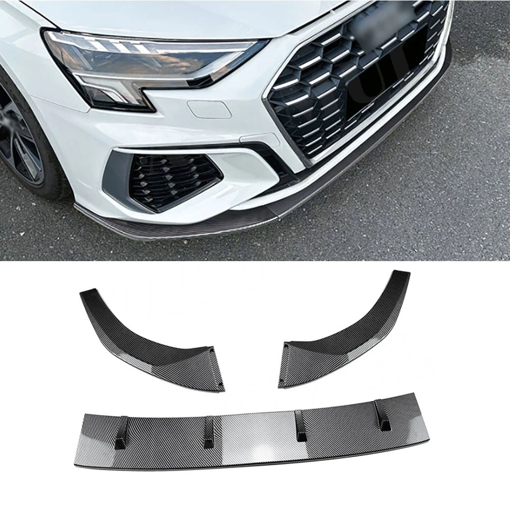 VACOMUL For Audi A3 S3 8Y 2021+ ABS Black Front Lower Bumper Lip Spoiler Splitter Diffuser Cover Guard Protector ABS Carbon Look