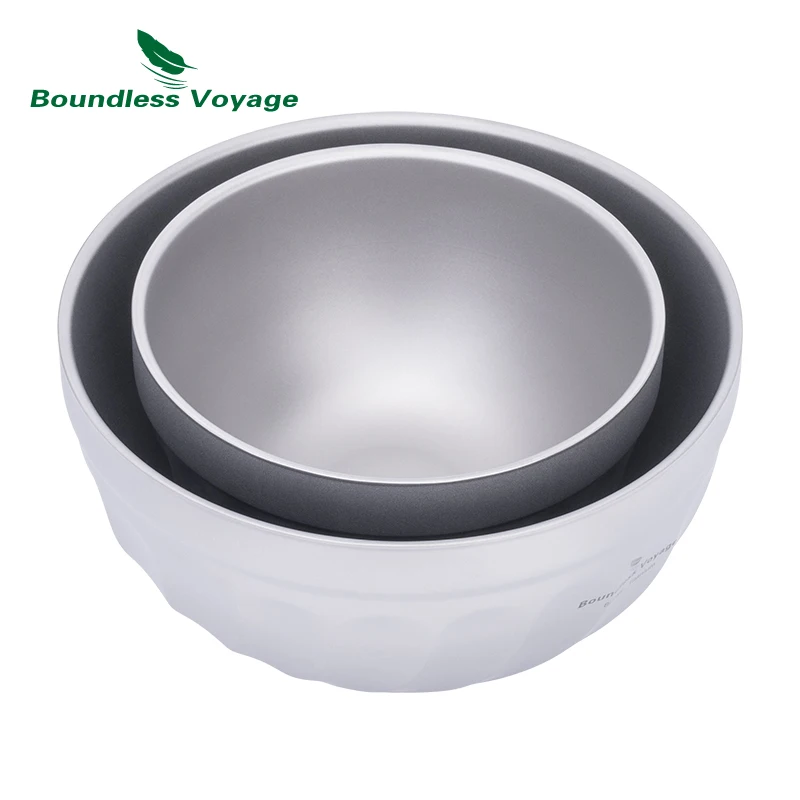 Boundless Voyage 500ml / 800ml Titanium Double Walled Bowl Ultralight Camping Bowl for Rice Soup Outdoor Travel Hiking Tableware
