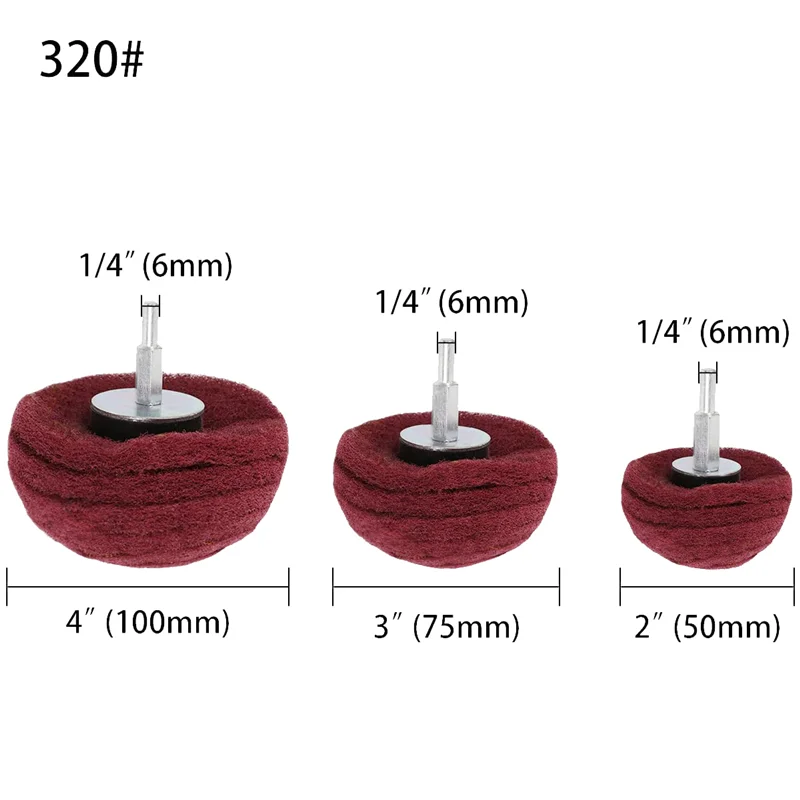 Tampon de Polissage de Type avant, Roue de Polissage en Fibre de Nylon, 180 Grains Mélangés avec 320 Grains (Mélange Rouge + Vert), 6 Pièces