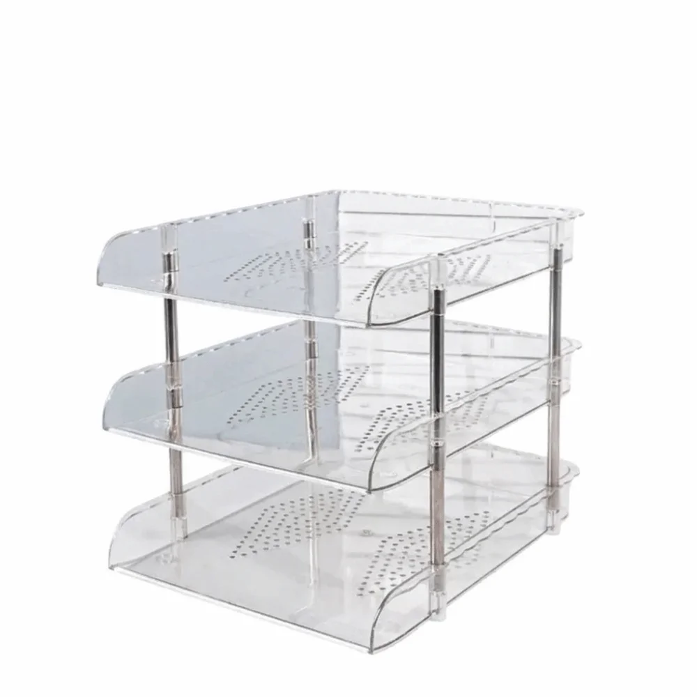 Modular Transparent Desktop File Organizer Durable Multi-Layer Paper Holder Easy Assembly Large Capacity Document Tray Desktop
