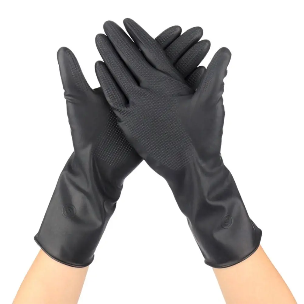 1 Pair Black Latex Work Gloves Multi-purpose Waterproof Household Wear-Resistant Gloves Kitchen Bathroom Cleaning Supplies