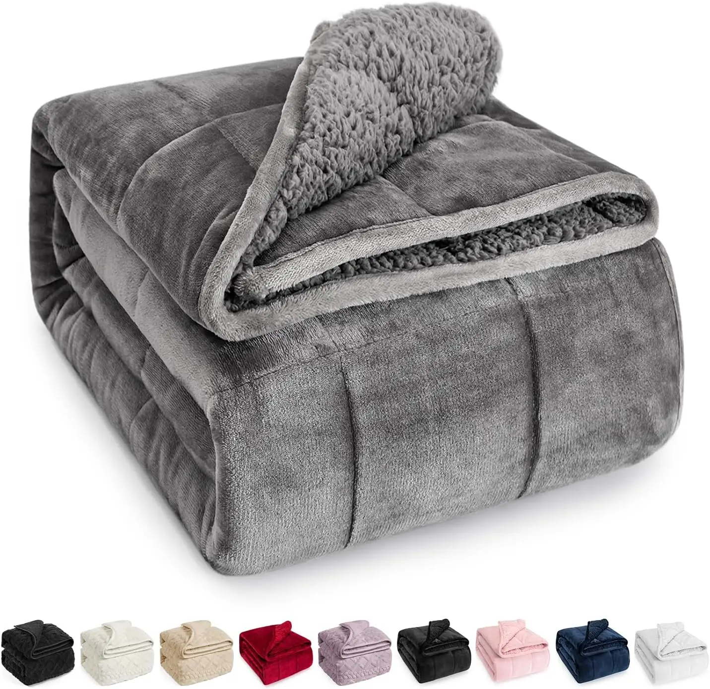 

15 lbs Dual Sided Cozy Fluffy Heavy Blanket, Ultra Fuzzy Throw with Soft Plush Flannel Top, 48x72 inches Grey
