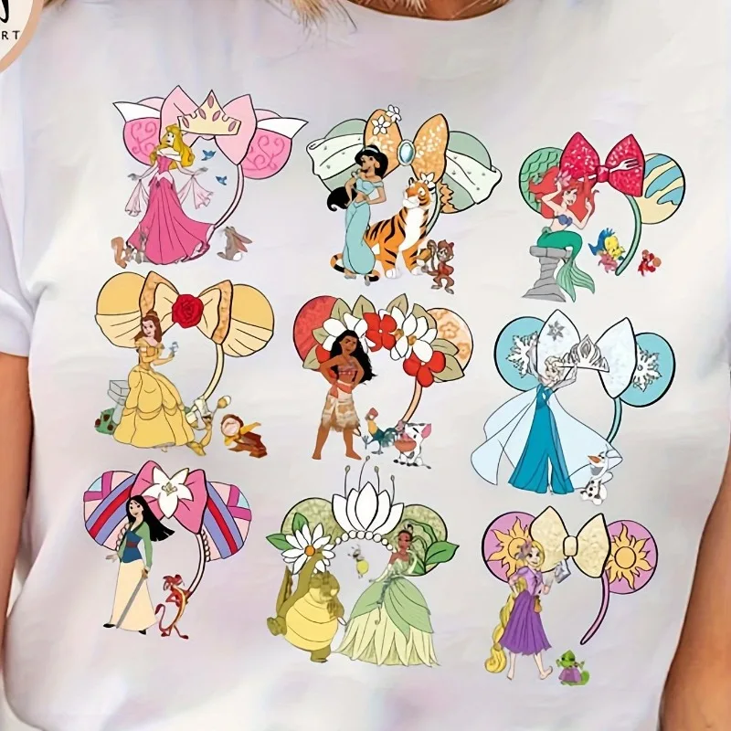 

Disney Women's Princess and Fairy Pattern T-shirt Pure Cotton T-shirt Four Seasons New Neutral Leisure Fashion Street Wear