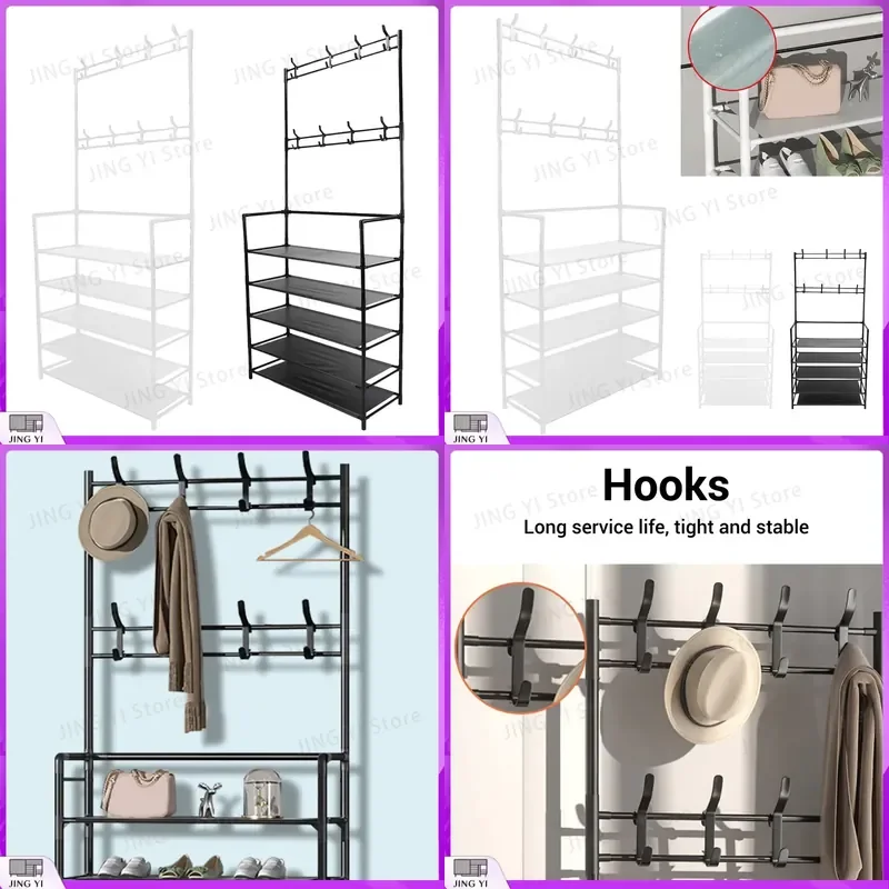 60cm Modern Metal Coat Rack Standing Clothes Hanger Storage Organizer for Entryway Hall Bedroom with Shoe Shelf Heavy Duty