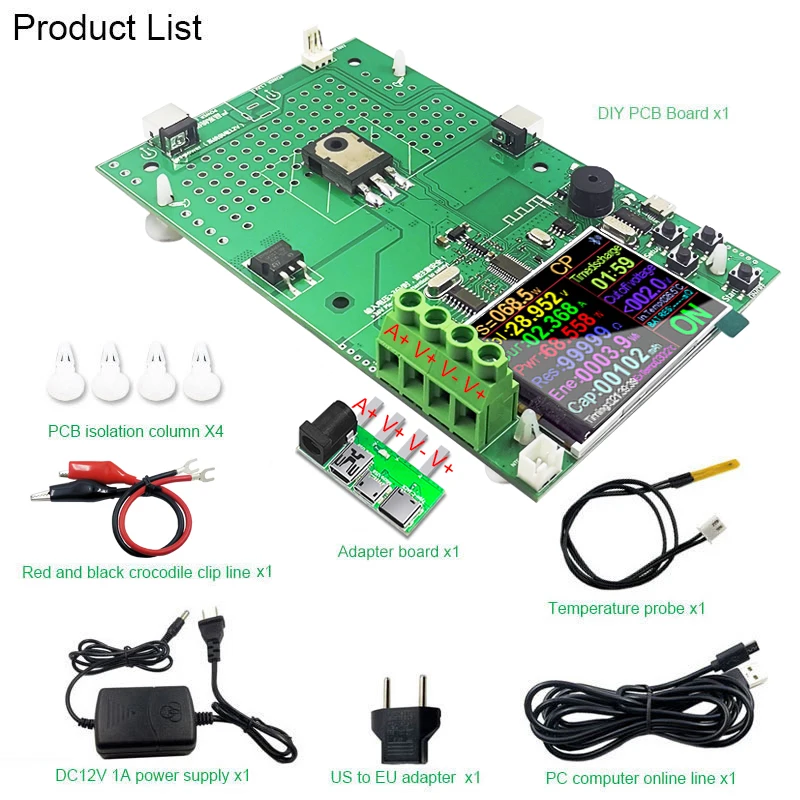 Imagem -03 - Electronic Load Lithium Battery Testers Faça Você Mesmo Descarga Carga Fonte de Alimentação Medidor 20a Pcb Board 1000w Fios Monitor de Capacidade dc