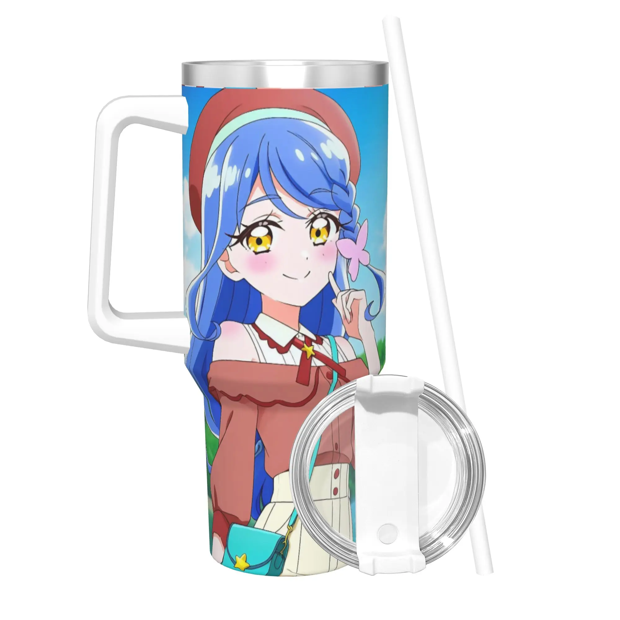 Soaring Sky Pretty Cure Tumbler With Straw  Stainless Steel Travel Mug Double Wall Vacuum Insulated for Cold Or Hot 40oz