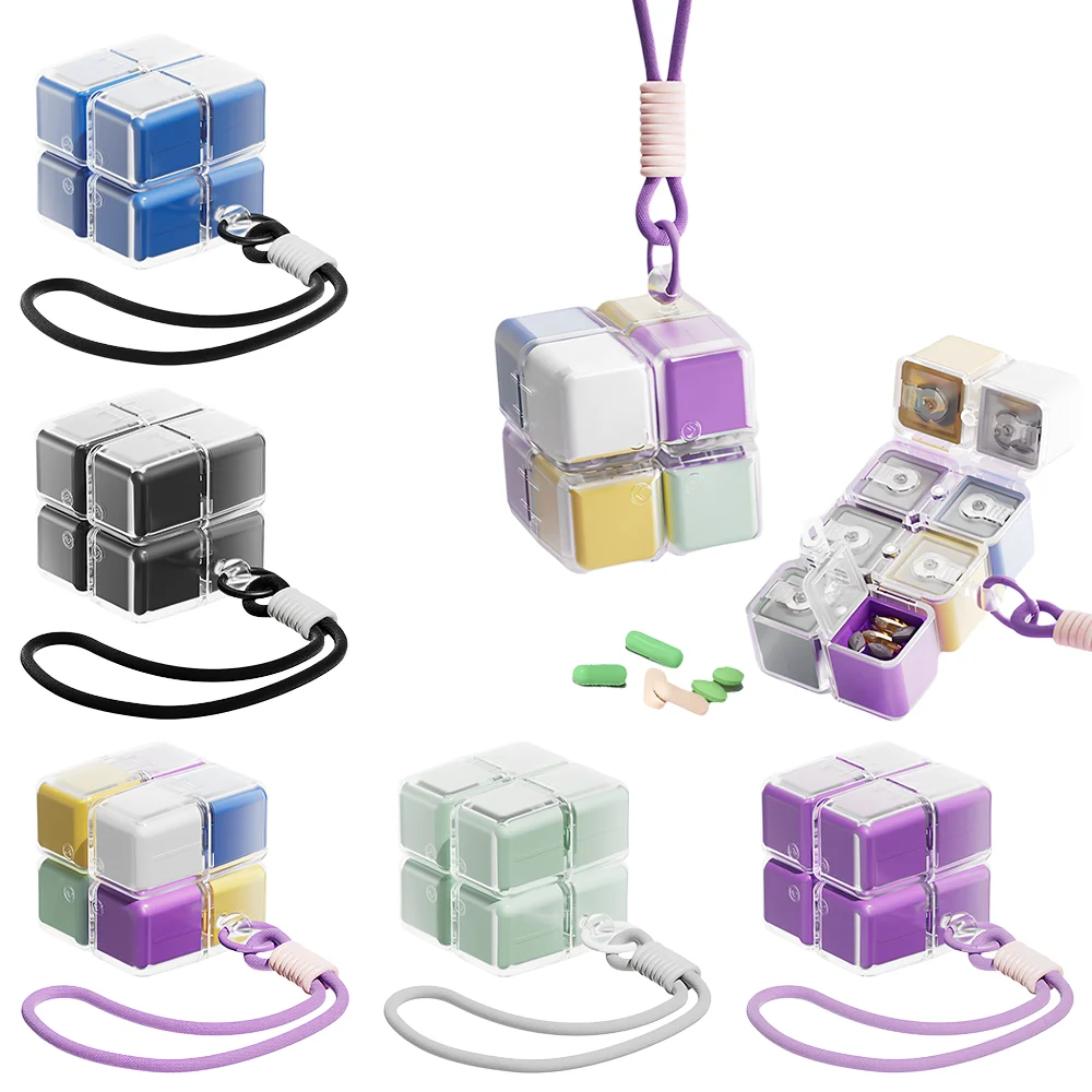 Cube Square Pill Box Portable 7-Day Pill Organizer, Large Capacity Travel Medicine Box, 1PC
