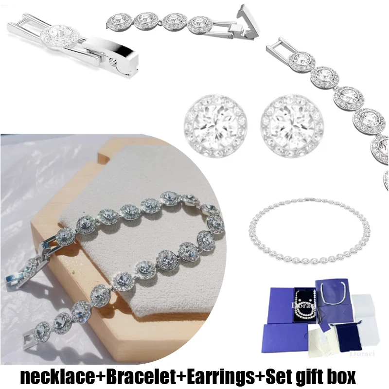 High Quality Women's platinum Pure charming Jewelry Necklace Earring Bracelet Set, Elegant and Generous, Comes with A Gift Box