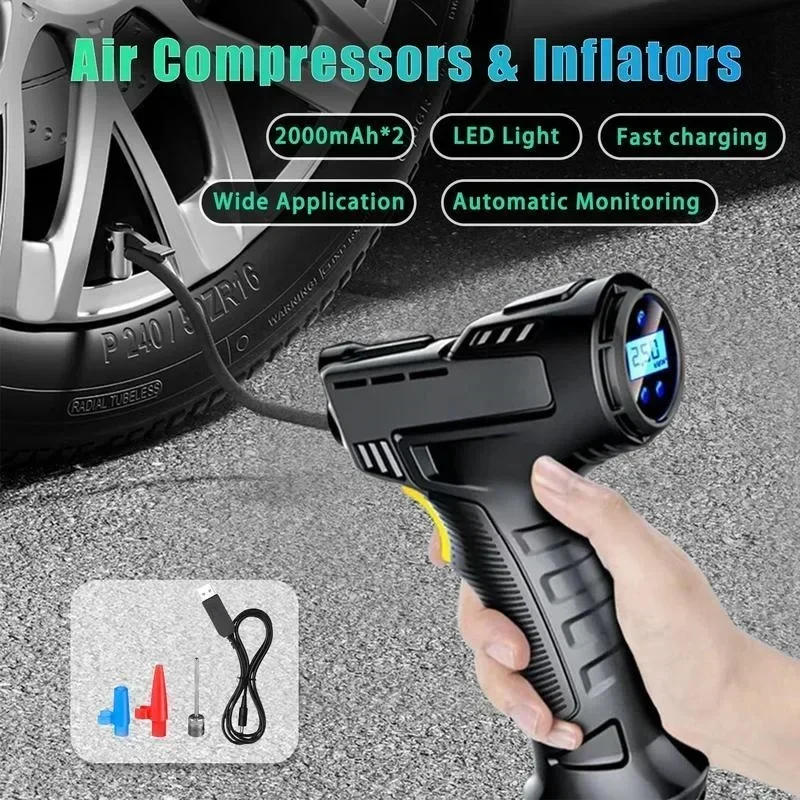 Motorcycle Air Compressor 120W Rechargeable Wireless Inflatable Pump Portable Air Pump Car Tire Inflator Digital For Car Bicycle