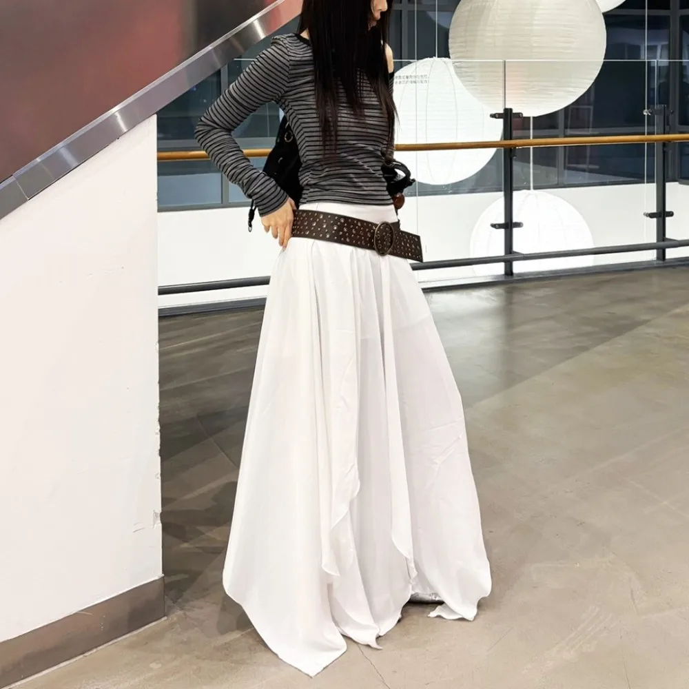 Kliou Casual Elegant Long Skirts Woman Y2K Style Elastic Waist Irregular Shape Daily Street Basic Solid Simple Fashion Bottoms