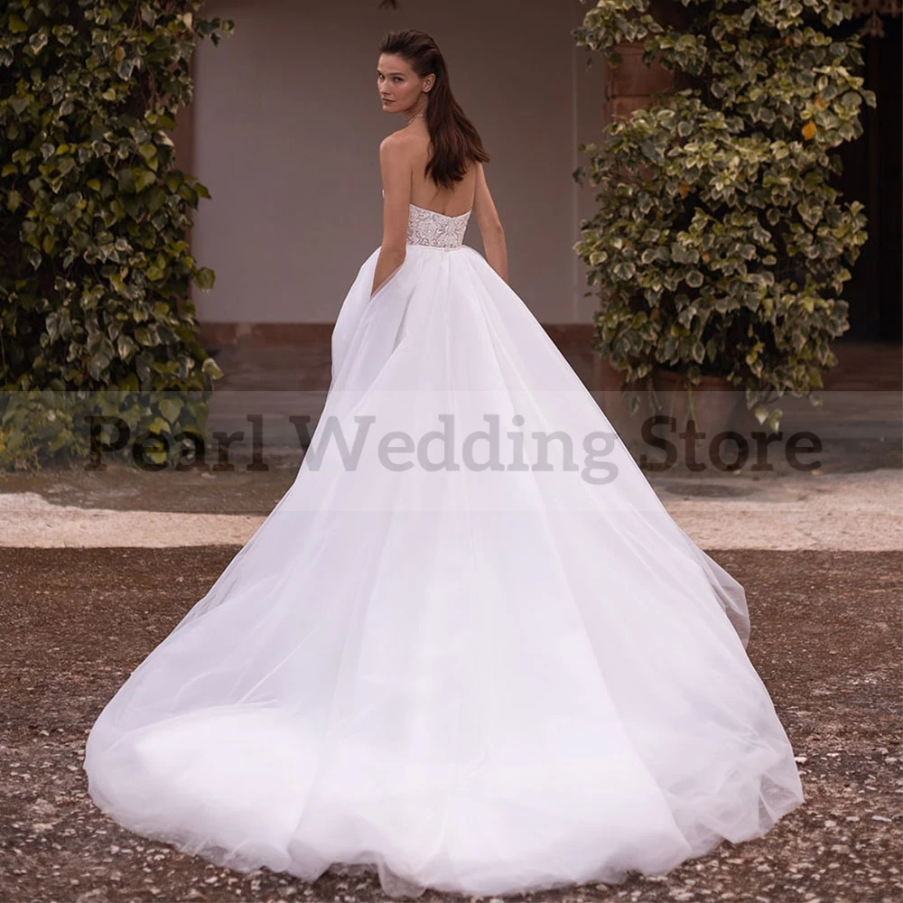 Vestido De Novia con apliques De encaje, Vestido De Novia con espalda descubierta, línea A, longitud hasta el suelo