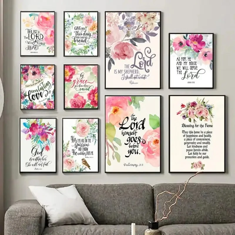 Bible Verse Posters Prints Canvas Painting Butterfly Flowers Christian Wall Art Inspirational Quote Pictures for Home Room Decor