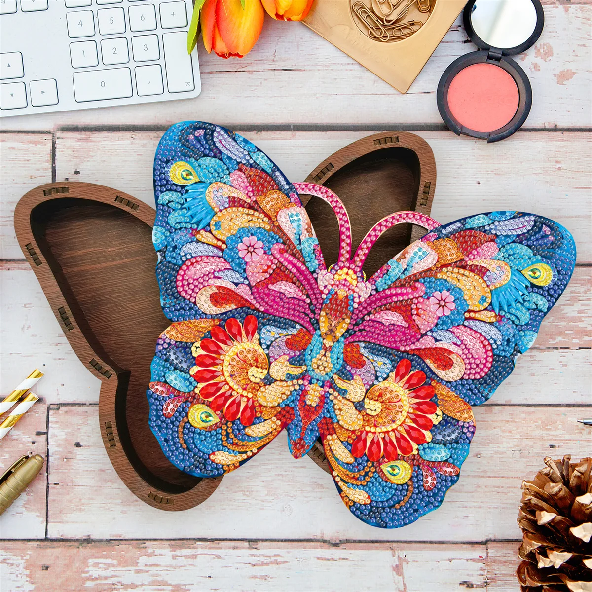 

Деревянная коробка «бабочка» с алмазной росписью, искусственная вышивка, домашнее украшение, коробка для хранения, Рождественский подарок на день рождения