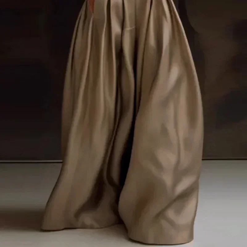 New Women Casual Solid Color Loose Wide Leg Pants Spring High Waist Pleated Trousers New Summer Fashion Streetwear Pant Harajuku