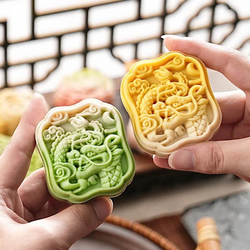 Golden Dragon Pattern Mooncake Mold Hand Press Food Grade Pastry Mold Mung Bean Cake Home Baking Tool