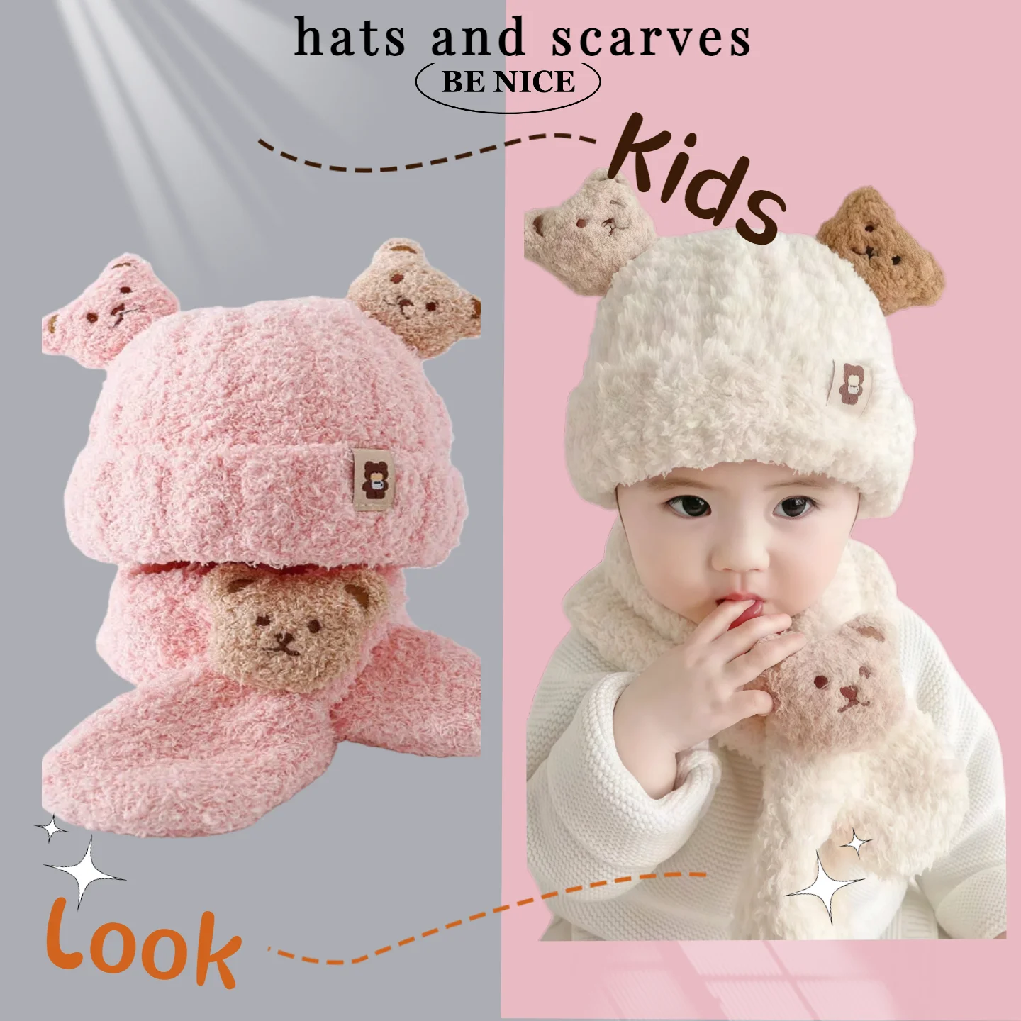 Baby Hats Winter Kids Beanie Hat Plush Scarf Warm Ear Protection Caps Windproof Knitted Earflaps Hat Chlidren Baby Stuff