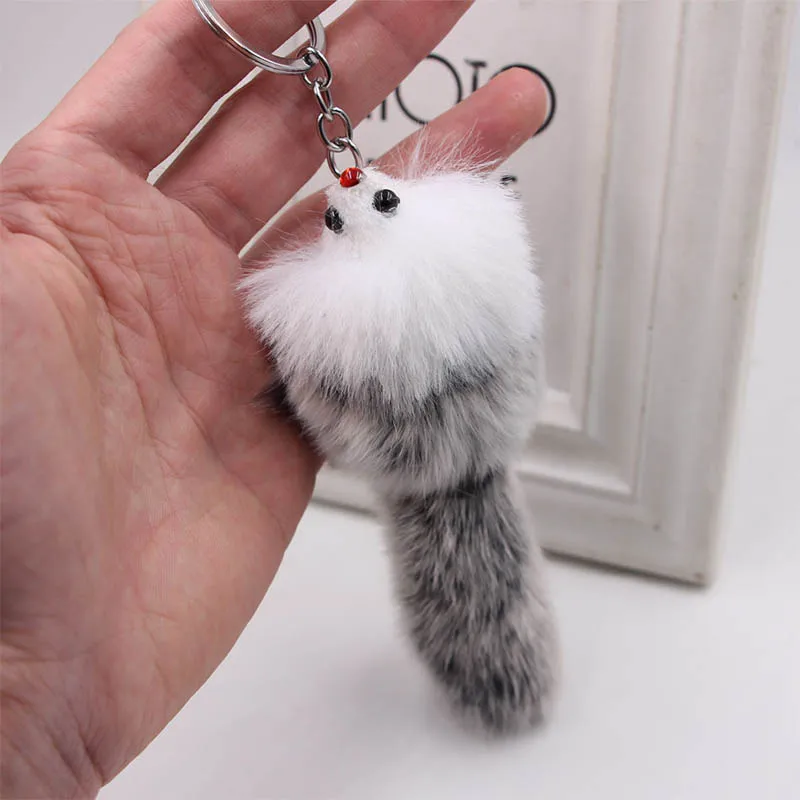 Plush Small Fox Keychain Bag Car Charms Pendant Ornament Women Girls Fluffy Ball Key Ring Holder Accessories Jewelry Party Gift