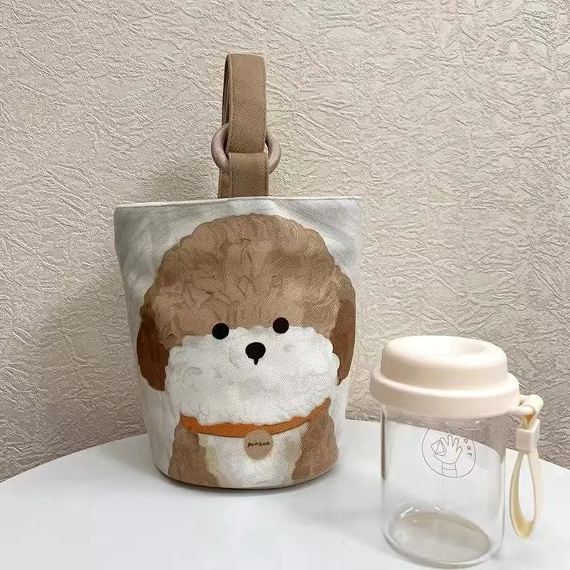 Office worker portable tote canvas bucket bag cute bucket-shaped lunch bag for moms on the go.