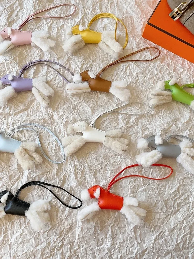 Wool sheepskin puppy bag pendant, plush car hanging, women's bag accessories, car interior hanging, fashionable key hanging