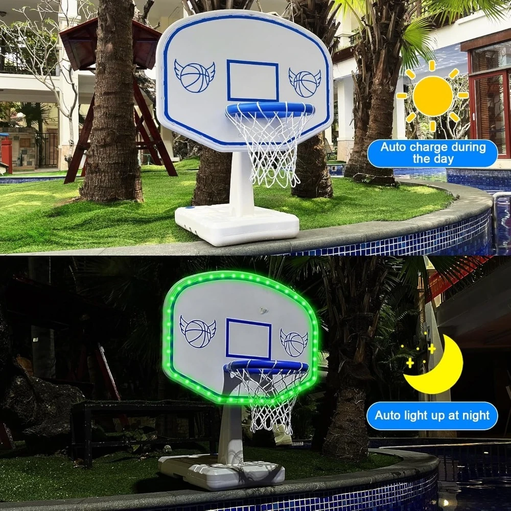 عرض ساخن. طوق كرة السلة لحمام السباحة بالطاقة الشمسية مع أضواء، ألعاب حمام السباحة كبيرة الحجم مع كرتين/مضخة لعبة كرة السلة المائية بجانب حمام السباحة - الأفضل #3