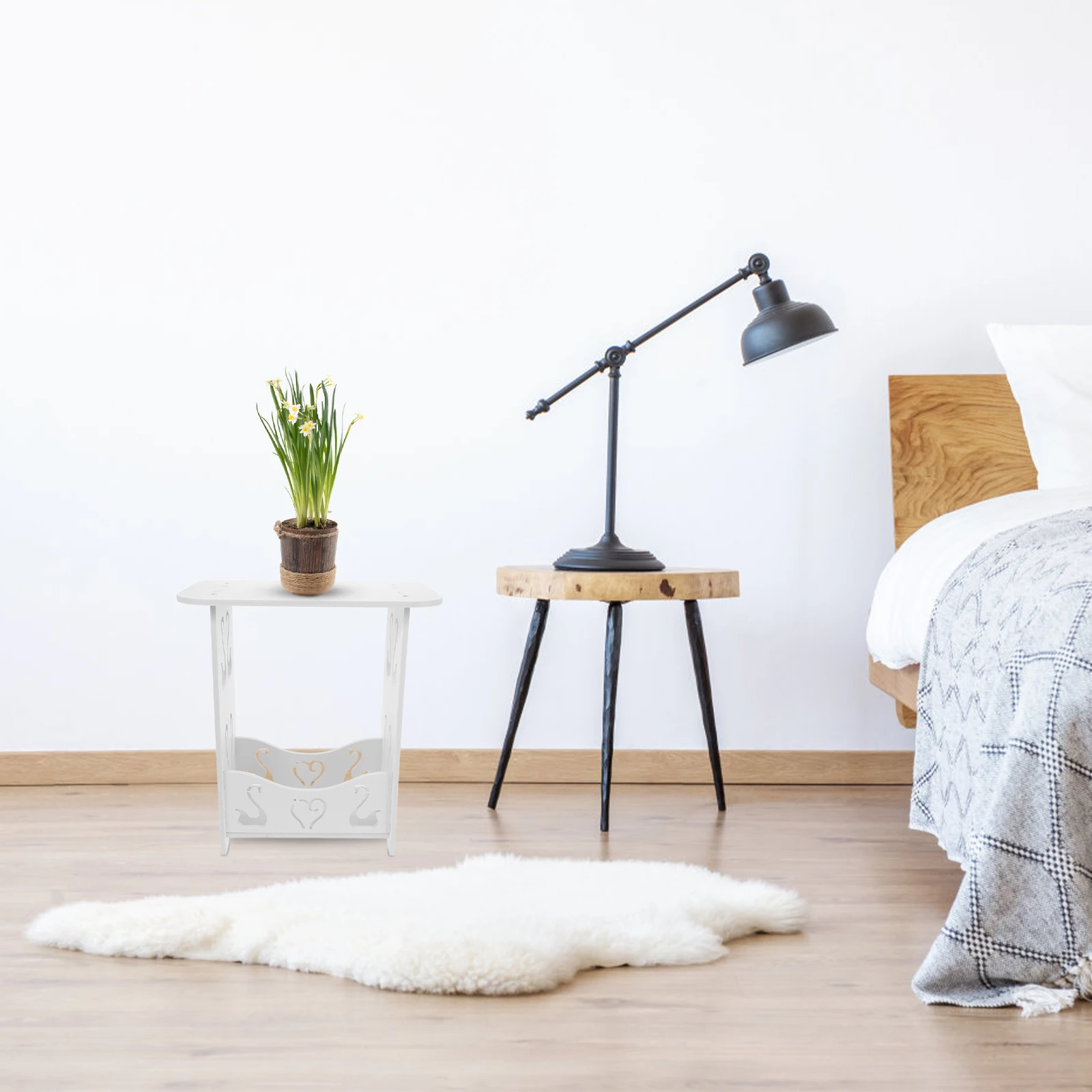 Meja Rias Putih untuk Kamar Tidur, Organizer Meja Samping, Rak Buku, Penyimpanan Kompak, Meja Samping Mini, Rak Meja Rias Kamar Mandi