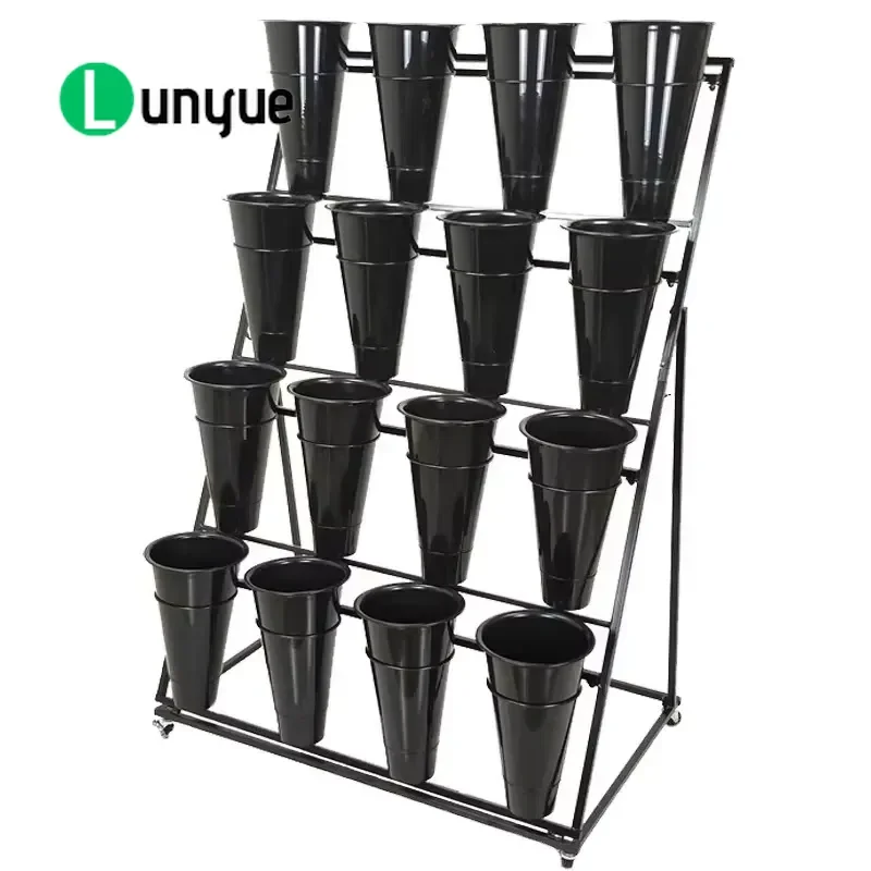 4 Tier Metal Flower Pot Stand Outdoor Removable Plant Storage Rack Sturdy Bucket Holder for Garden Patio Balcony Easy