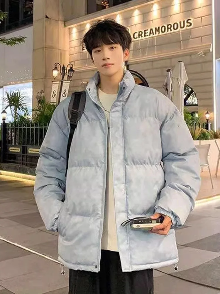 เสื้อแจ็คเก็ตผ้าฝ้ายสไตล์เรโทรใหม่สำหรับผู้ชาย ทรงหลวม คอตั้ง เสื้อคลุมฤดูหนาว ใยโพลีเอสเตอร์เสริมความอบอุ่น