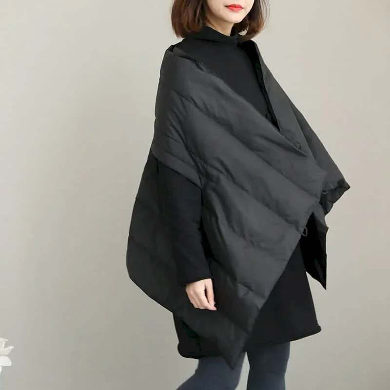 Scarf for Women Vintage Solid Black Quilted Cotton-added Female Scarf Korean Style Winter Warm Vests Thick Shawl