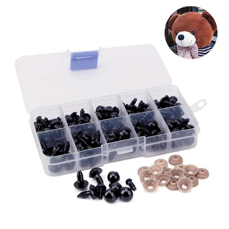 100 stücke 6-12mm Schwarz Kunststoff Sicherheits Augen Für Spielzeug Puppe Handwerk Teddybär Puppen Weiche Spielzeug, der Tier Amigurumi Zubehör – Detail 1