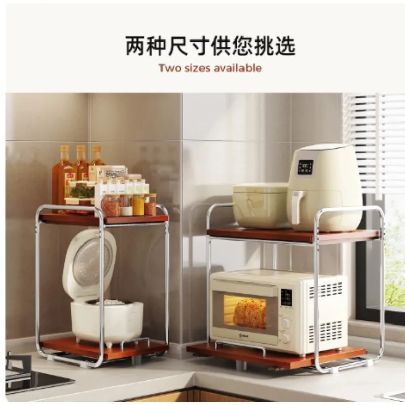 Double Layer Microwave Oven Pull Out Shelf, Sliding Storage Rack, Countertop Kitchen Appliance Organizer
