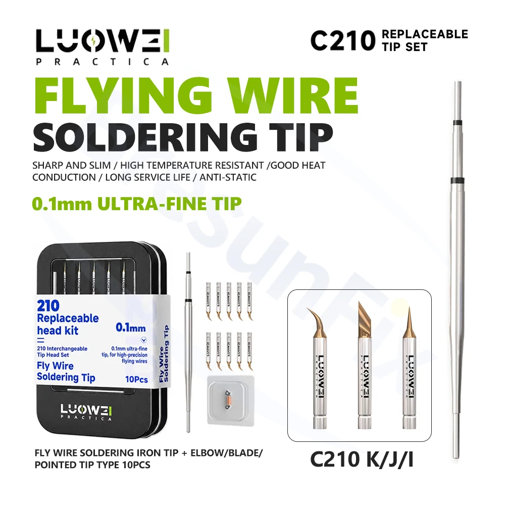 LUOWEI LW-210F K/J/I Flying Wire Soldering Tip 10Pcs for Phone PCB Chips Flying Wire Soldering/Soldering/Solder Dragging Tool
