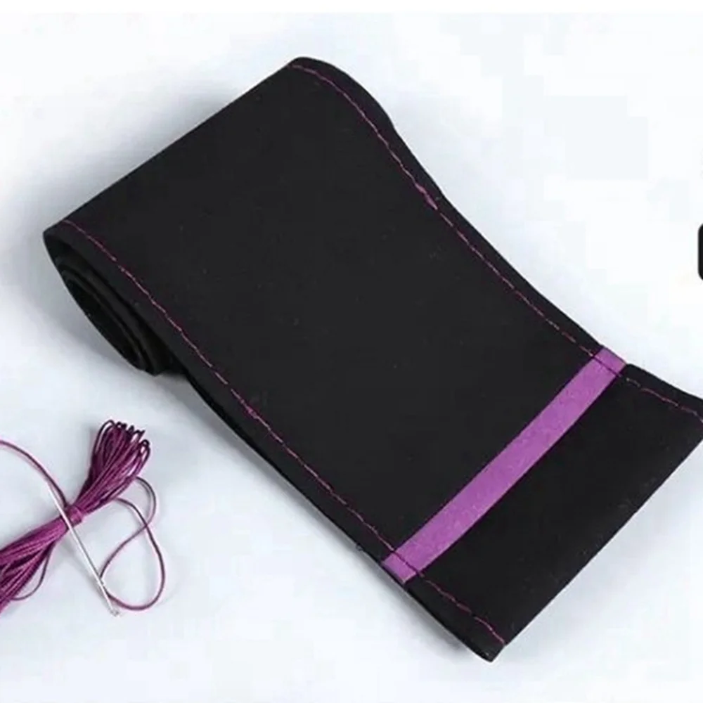 Hand Sewing Steering Wheel Cover Soft Suede Leather Sweat-Absorbent Breathable Car Steering Wheel Cover Car Accessories 36-38CM