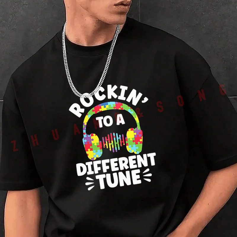 

Футболка Rockin To A Different Tune, мужская футболка с круглым вырезом, черная, новая мужская футболка в стиле хип-хоп с круглым вырезом, повседневная футболка для мотоциклистов
