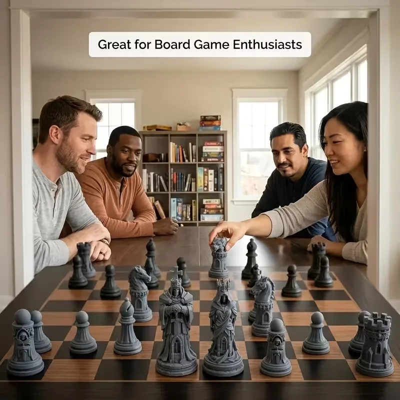 16 Pcs Gothic Fantasy Chess Board  Medieval Table Game Chessboard Desktop Decorative Ornaments