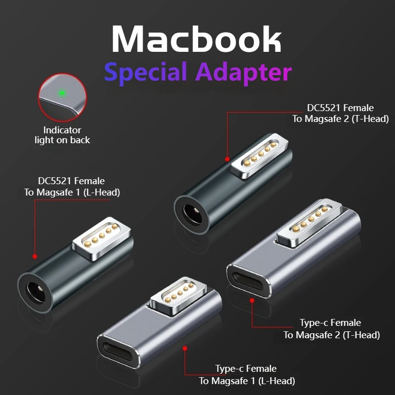 Type-C Female / DC5211 To Magsafe 1L / 2T Magnetic Charge Head for MacBook Air / Pro 45W 60W 85W Serie Like A1466,A1398,A1286...