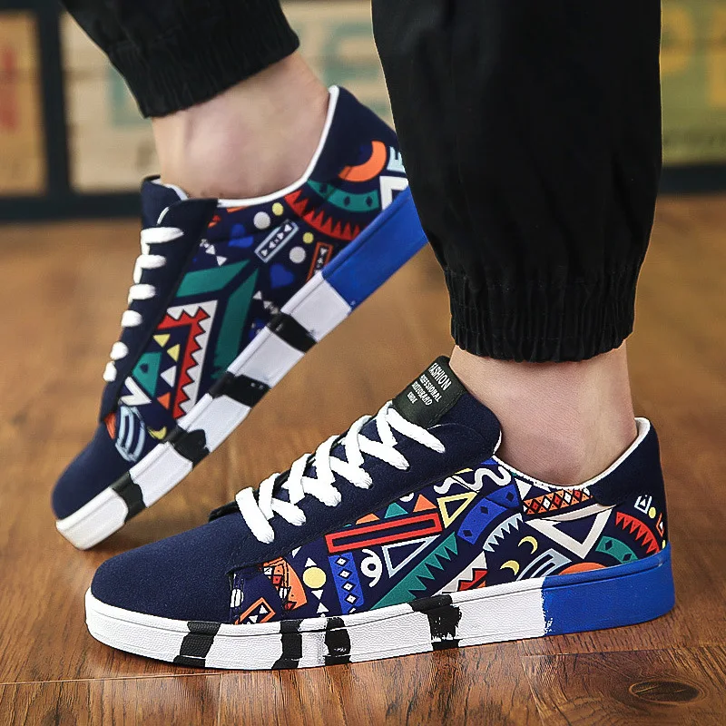 Summer Trendy Men's New Board Shoes Outdoor non slip walking Men Sporty Shoe Canvas Pattern Casual Sneakers male Zapatos