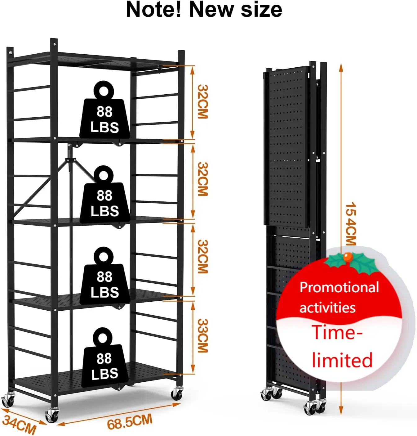 

Himix Storage Shelves with 20 Hooks, 5-Tier Collapsible Organization Storage Rack Bookshelf Folding Pantry Shelves Cube Shelf Wi