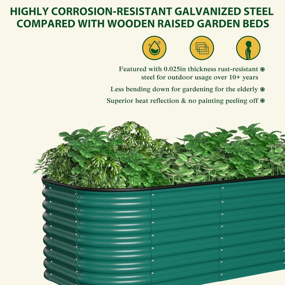 9-in-1 Galvanized Steel Planter Box, 24''H Modular Garden Bed Outdoor with 2 Aluminum Support Rods, 6x3x2FT Raised Garden