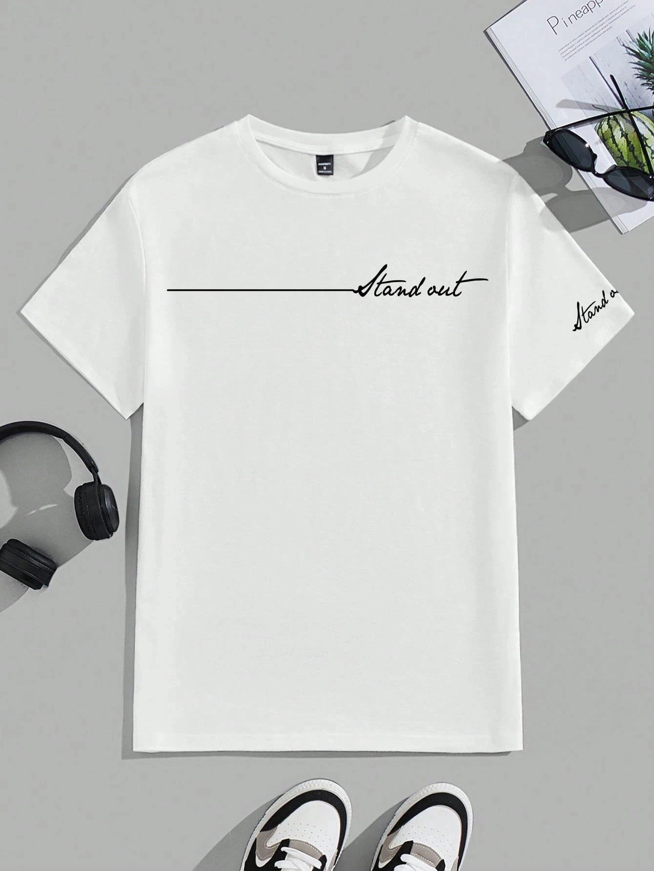 Men's Summer 100% Cotton Casual Fashion Cursive Script Letter Print Loose Sports Short Sleeved T-shirt