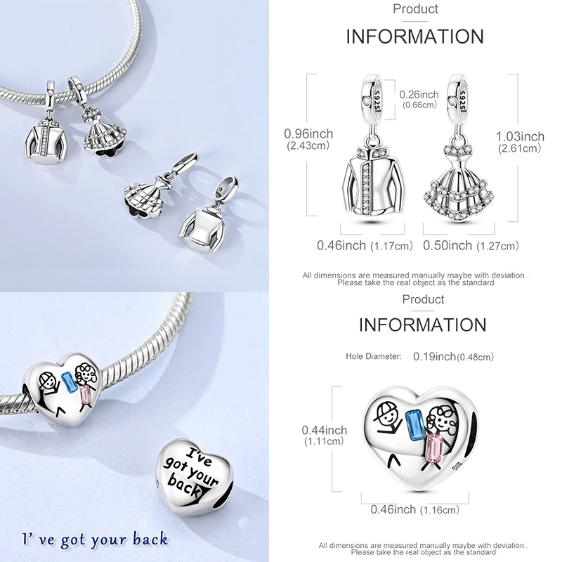 925 Sterling Silber Liebesherz Paar Familie Rose Motorrad Charm-Perlen DIY Armband Halskette Jubiläumsgeschenk für Frauen – Detail 1