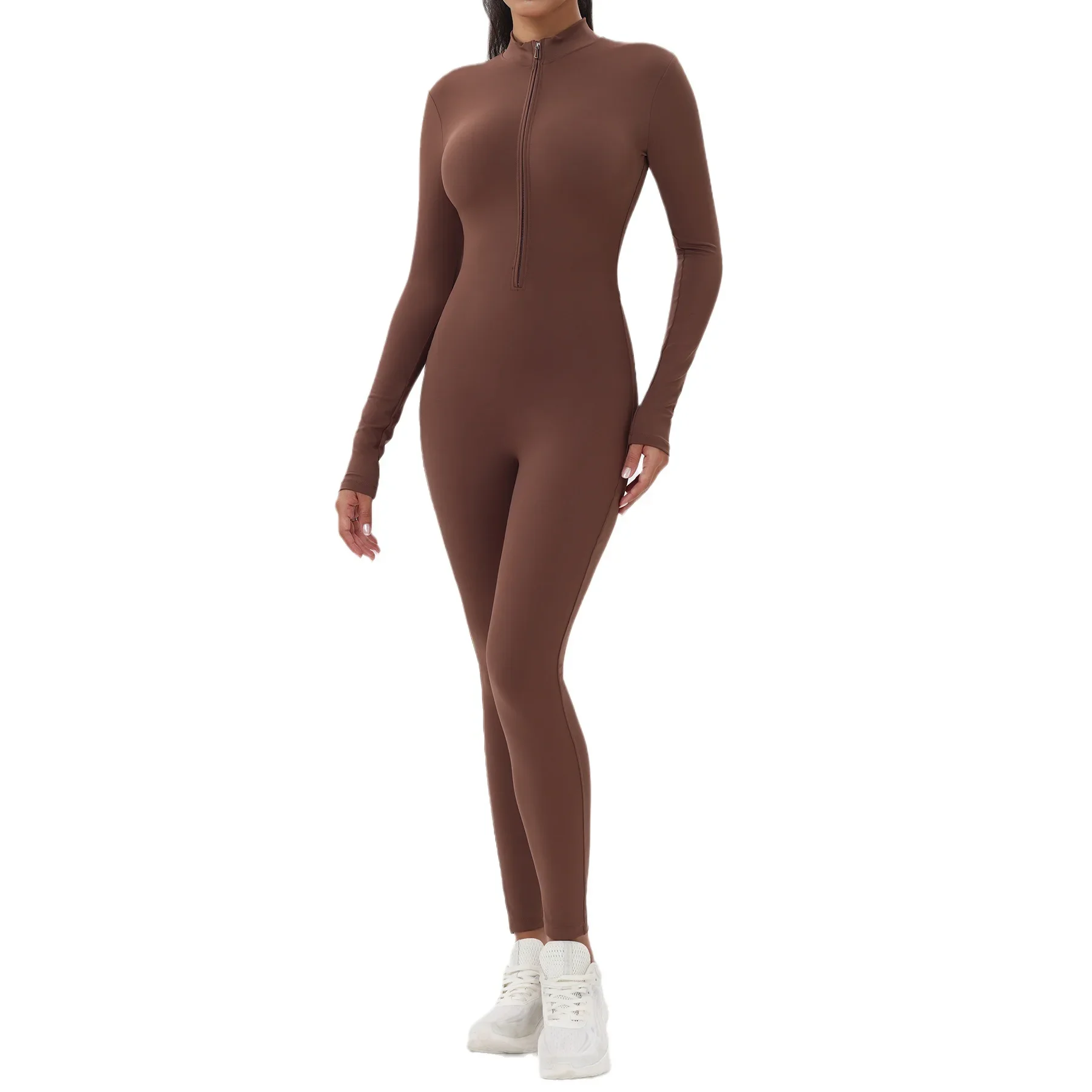 Combinaison pantalon à manches longues zippée, style européen et américain, coupe slim, effet push-up, vêtements de sport et de yoga.